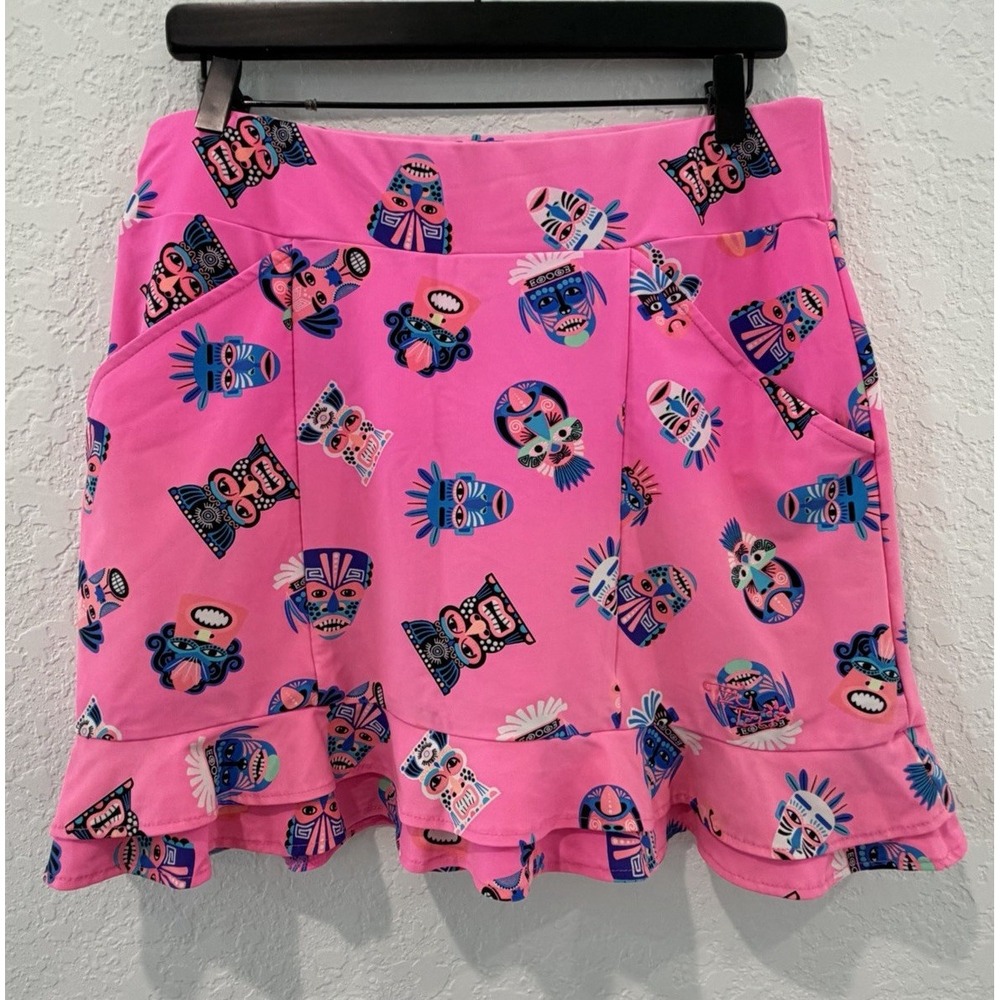 Tzu Tzu Women's Pink Stella Tiki Skort L Pull-On Pockets Stretch Golf Size L